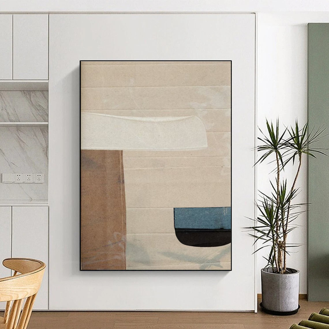 Neutral - toned Collage Abstract Painting on Cardboard ADGE182