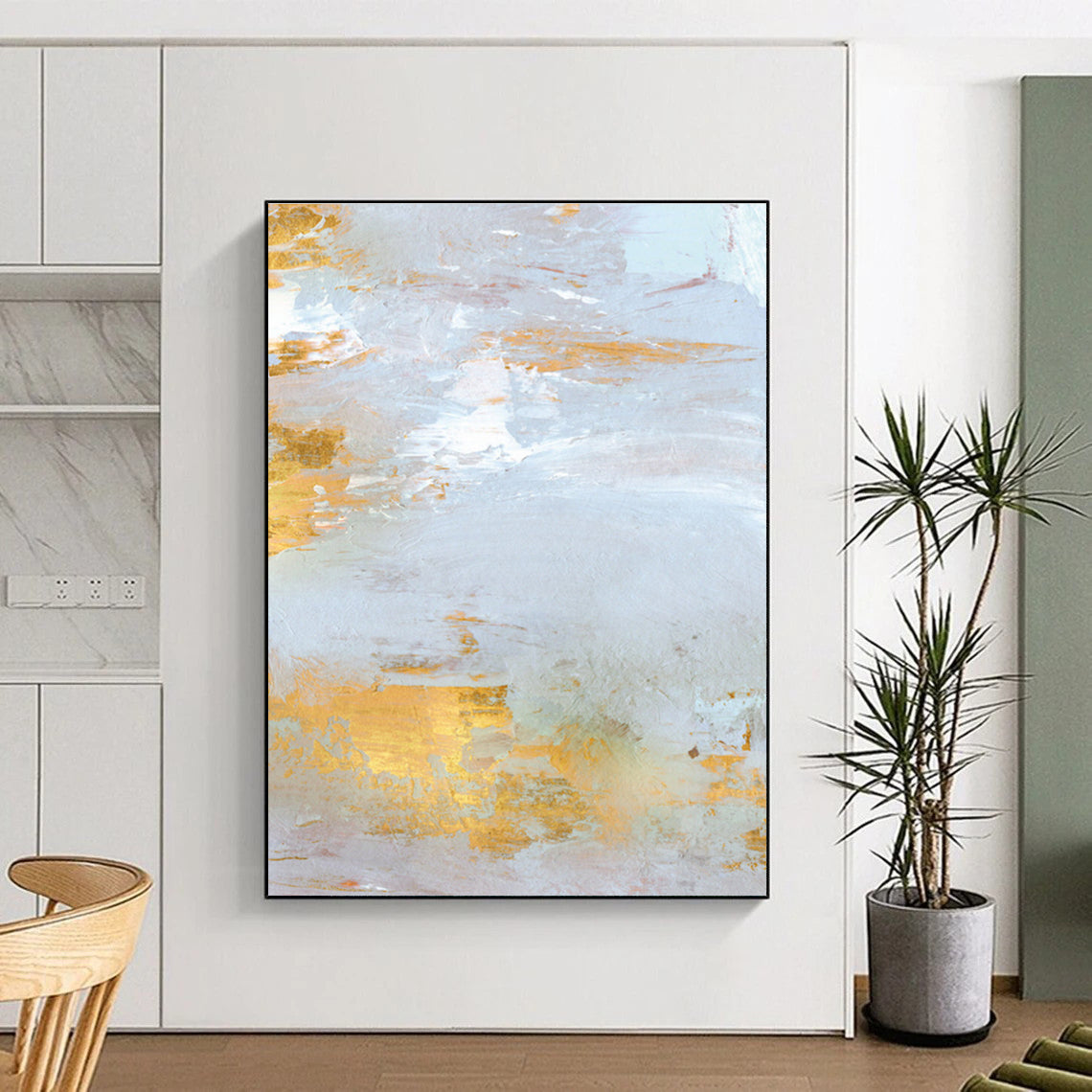 Gold and Light Gray Textured Abstract Painting ADGE160
