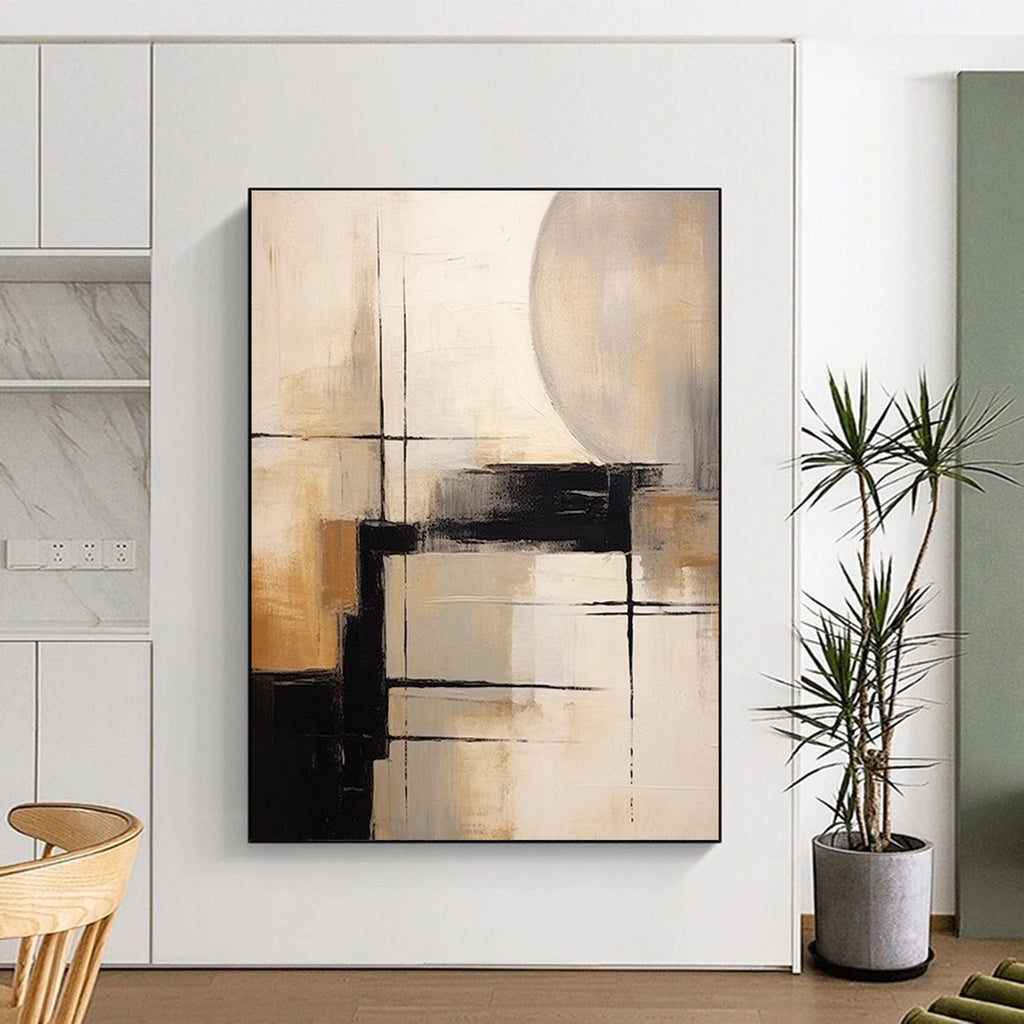 Brown and White Geometric Abstract Painting ADGE356