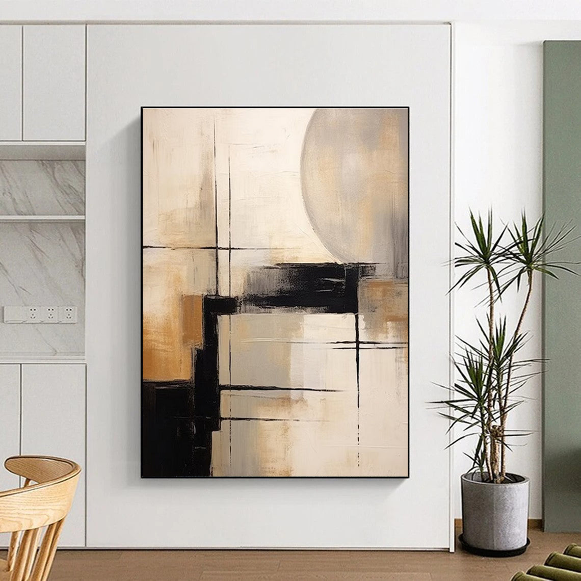 Brown and White Geometric Abstract Painting ADGE356