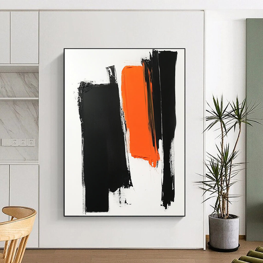 Black Orange and White Abstract Painting with Bold Brushstrokes GER187