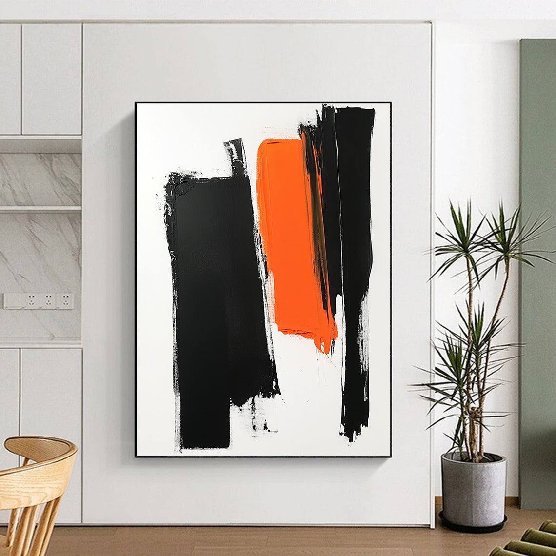 Black Orange and White Abstract Painting with Bold Brushstrokes GER187