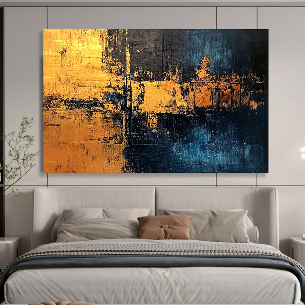 Golden Night Abstract Painting with Blue and Gold Tones DYP529