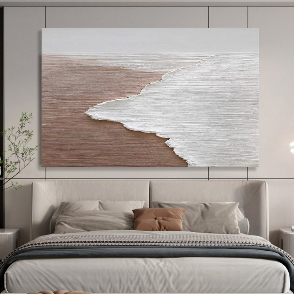 Beach Wave Abstract Painting with Brown and White Tones THY178