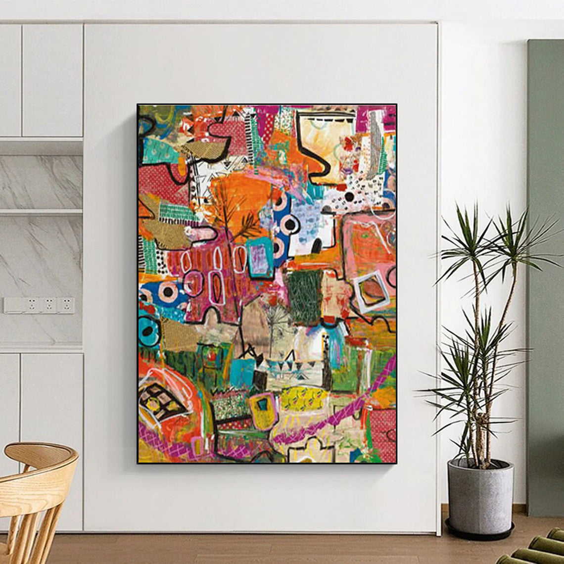 Eclectic Colorful Abstract Painting with Mixed Patterns ADGE293