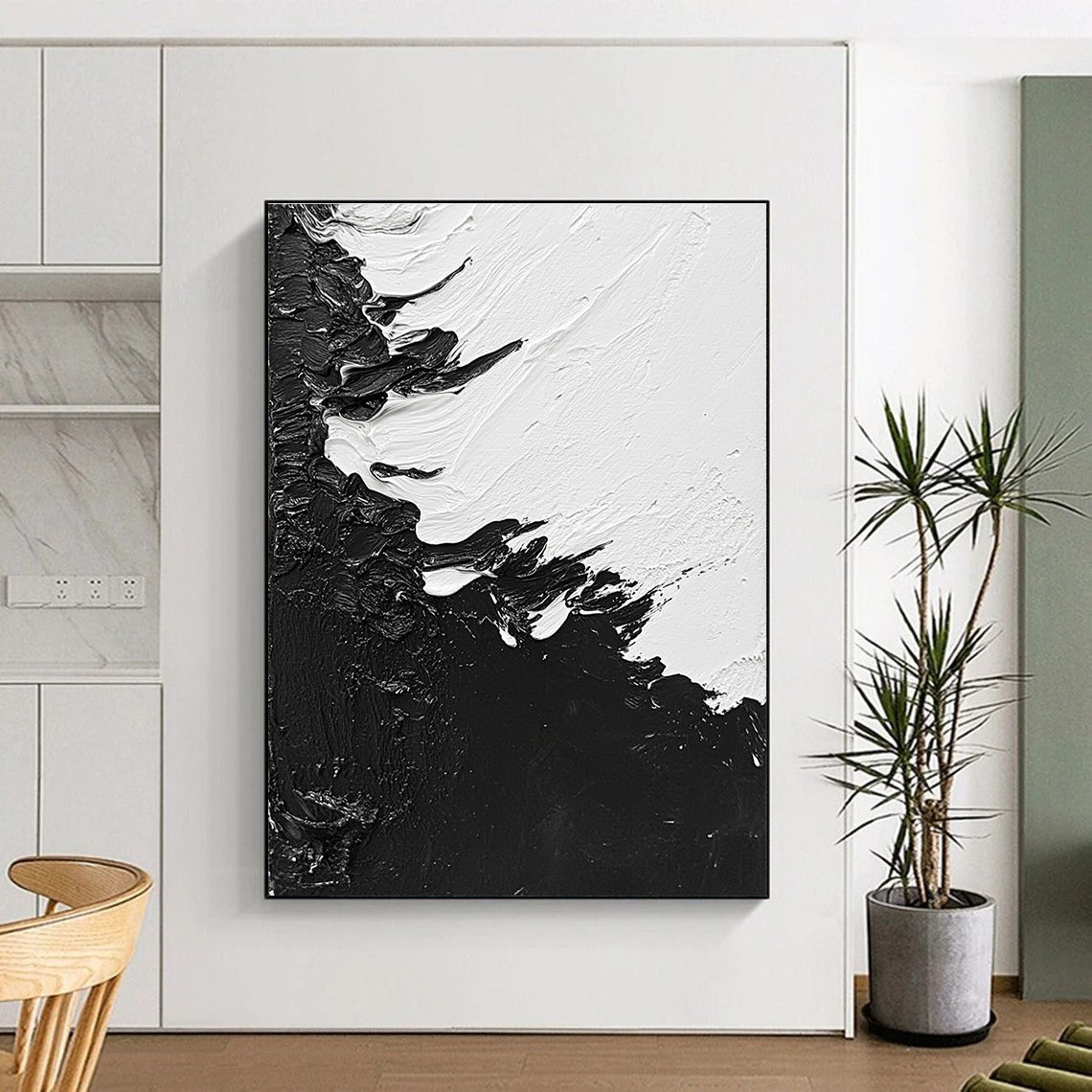 Black White Textured Edges Abstract Painting GER825