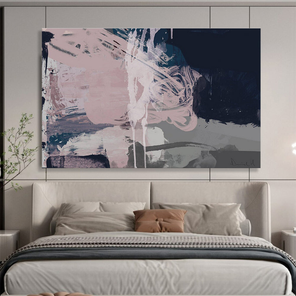 Pink and Grey Abstract Painting with Fluid Brushstrokes THY142