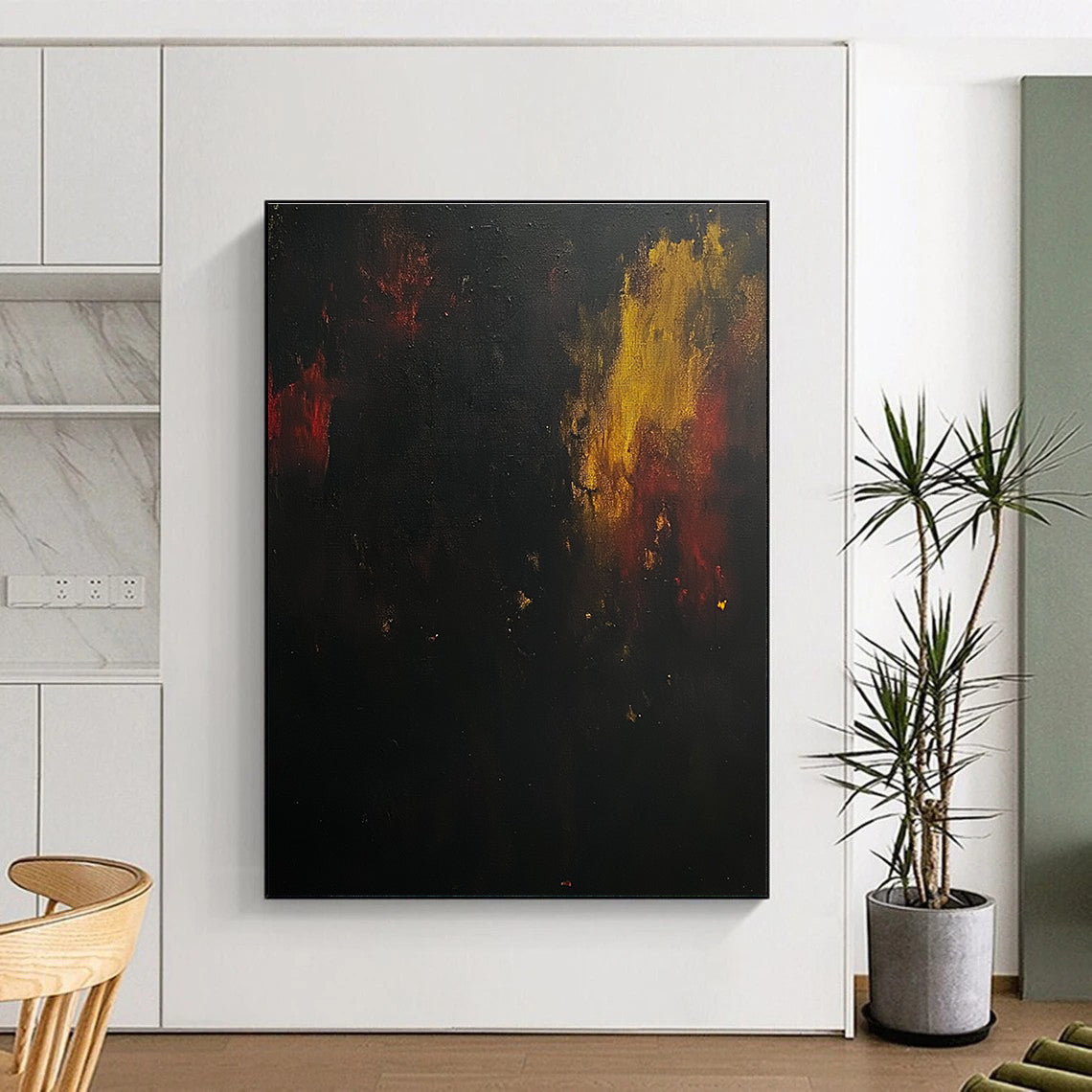 Dark Abstract Painting with Fiery Hues GER438
