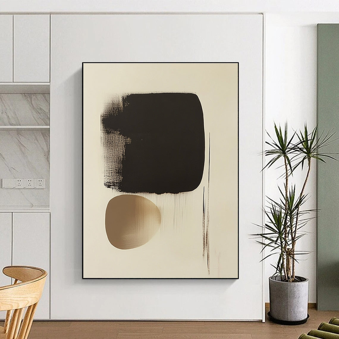Black and Beige Abstract Painting with Soft Edges GER171