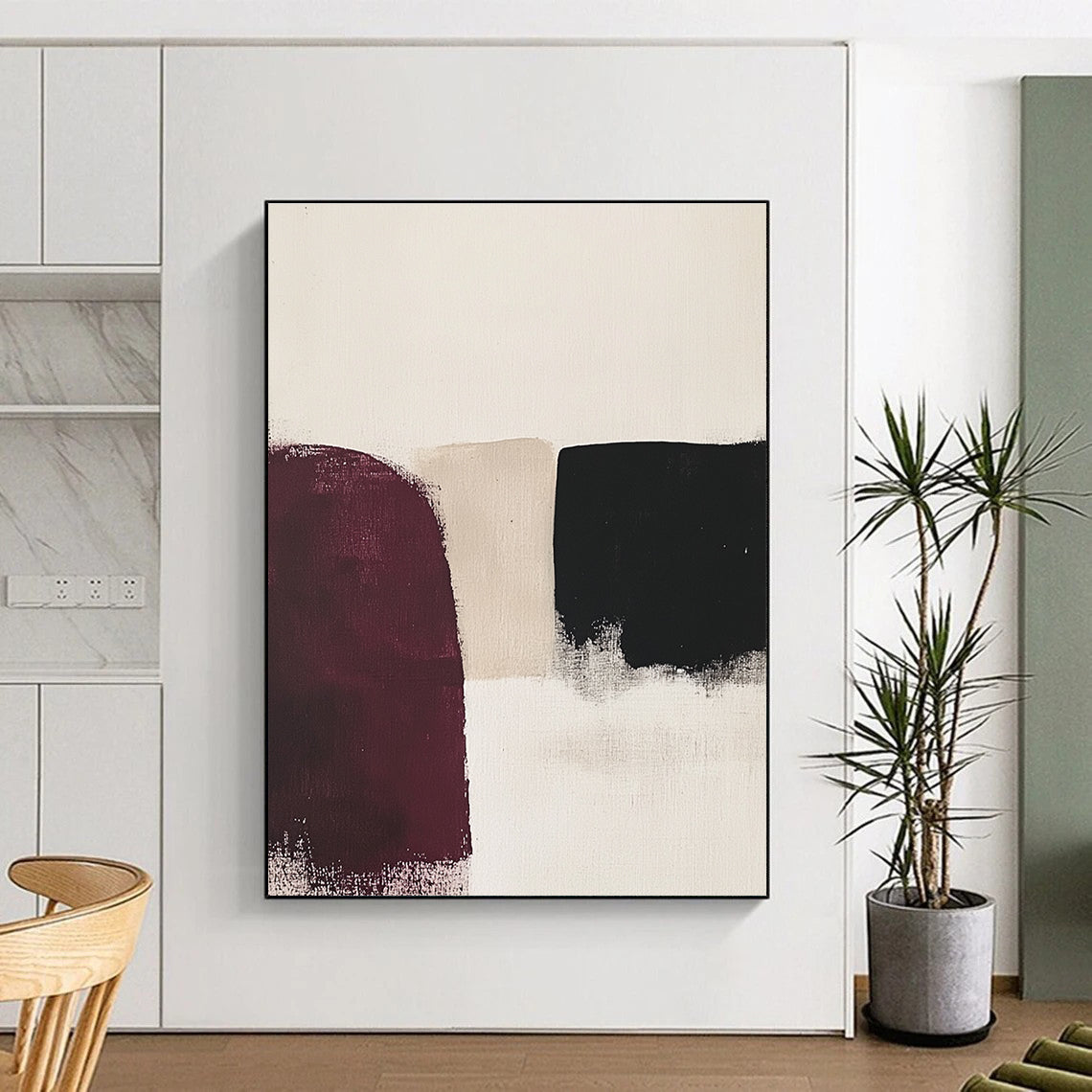 Black and Burgundy Abstract Painting with Subtle Edges GER176