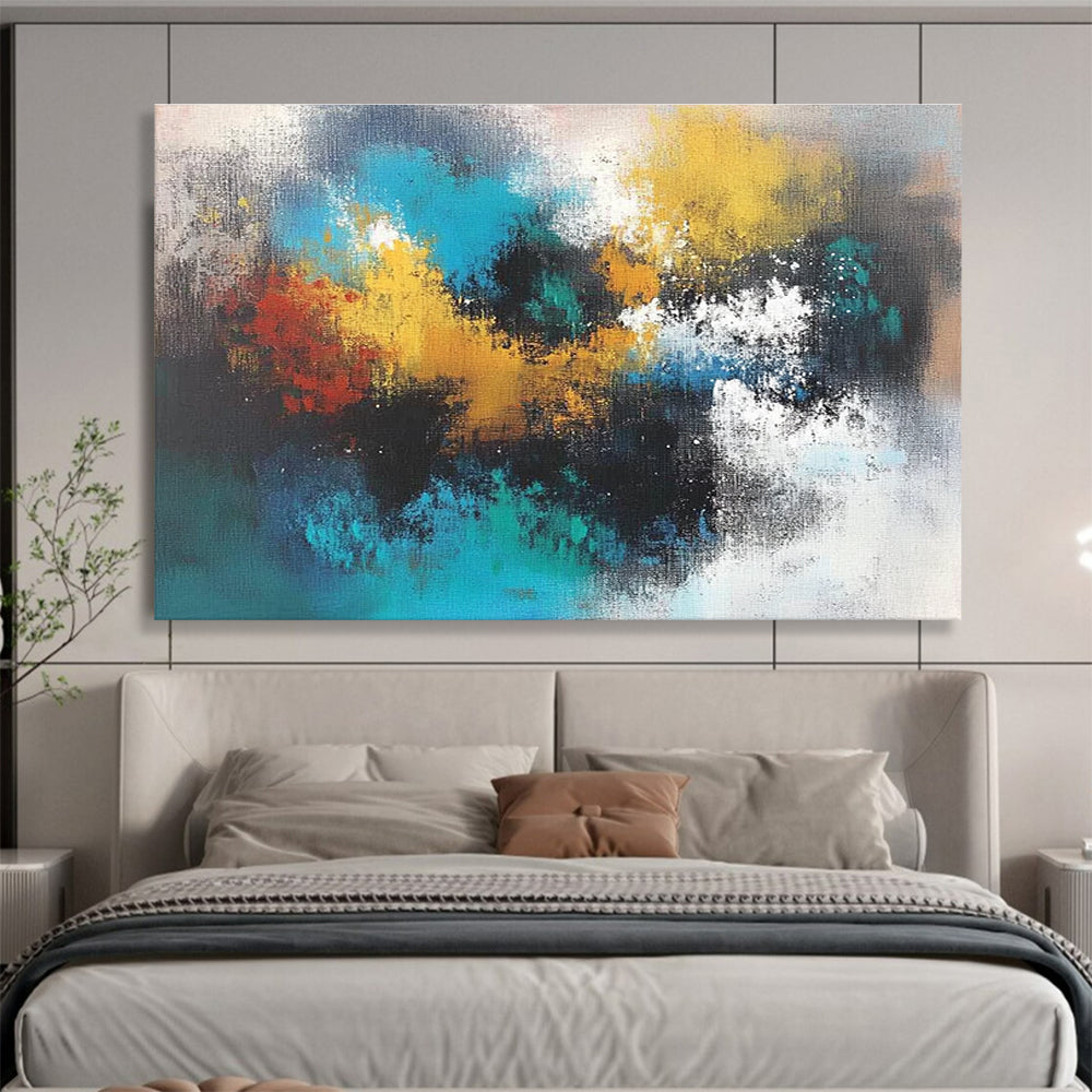 Large abstract painting featuring vibrant colors and fluid shapes perfect for modern home decor. Enhance your space with unique artistic flair.SC625