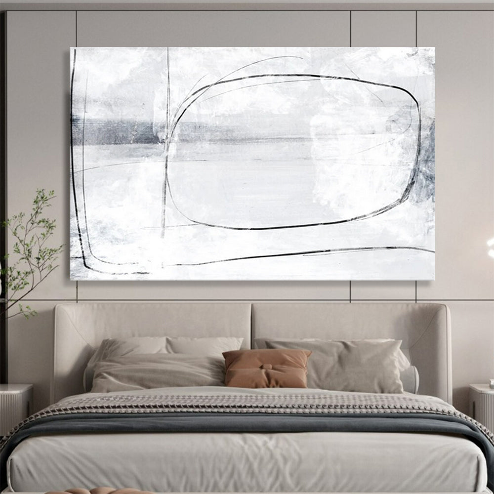 Grey and White Minimalist Line Abstract Painting THY140