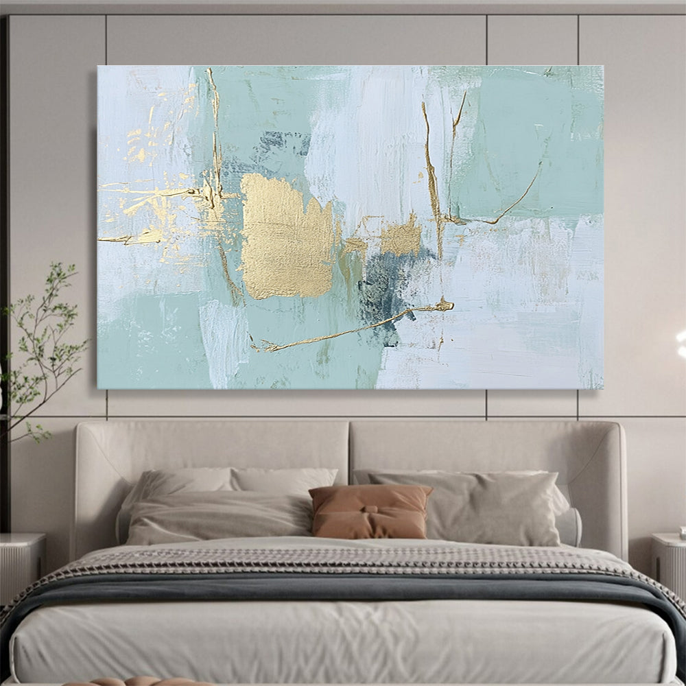 Mint Gold Abstract Painting with Subtle Details DYP484