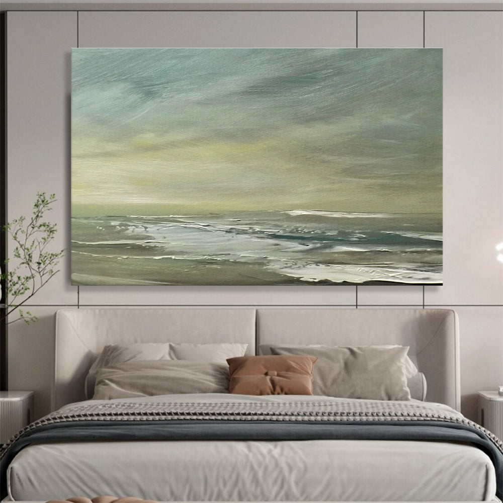 Muted Green Grey Sea Sky Abstract Painting THY026