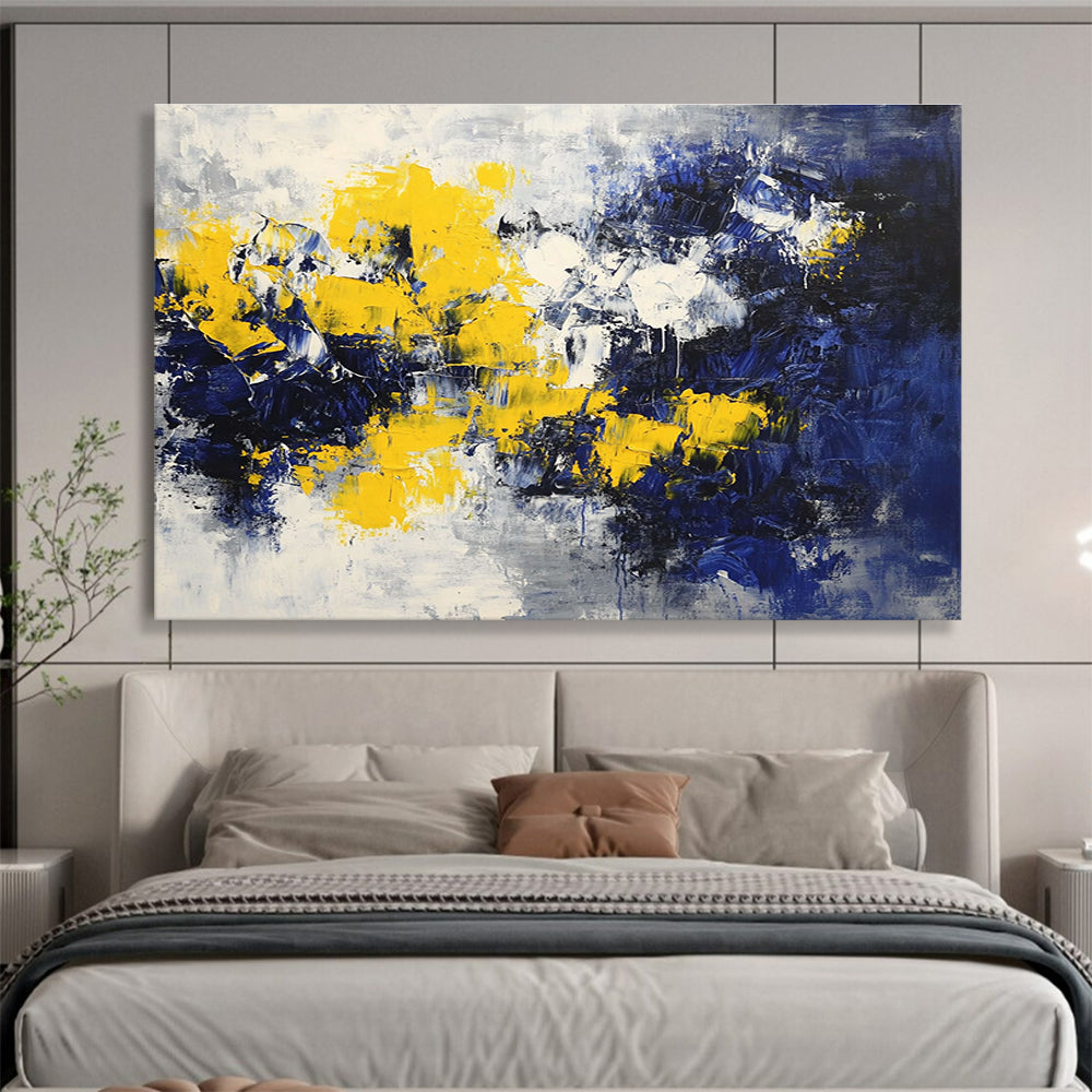 Yellow Blue and White Abstract Painting with Bold Color Blocks DYP192