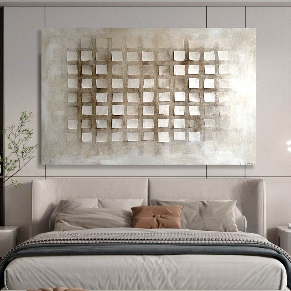 Beige and Brown Grid - Patterned Abstract Painting DYP121