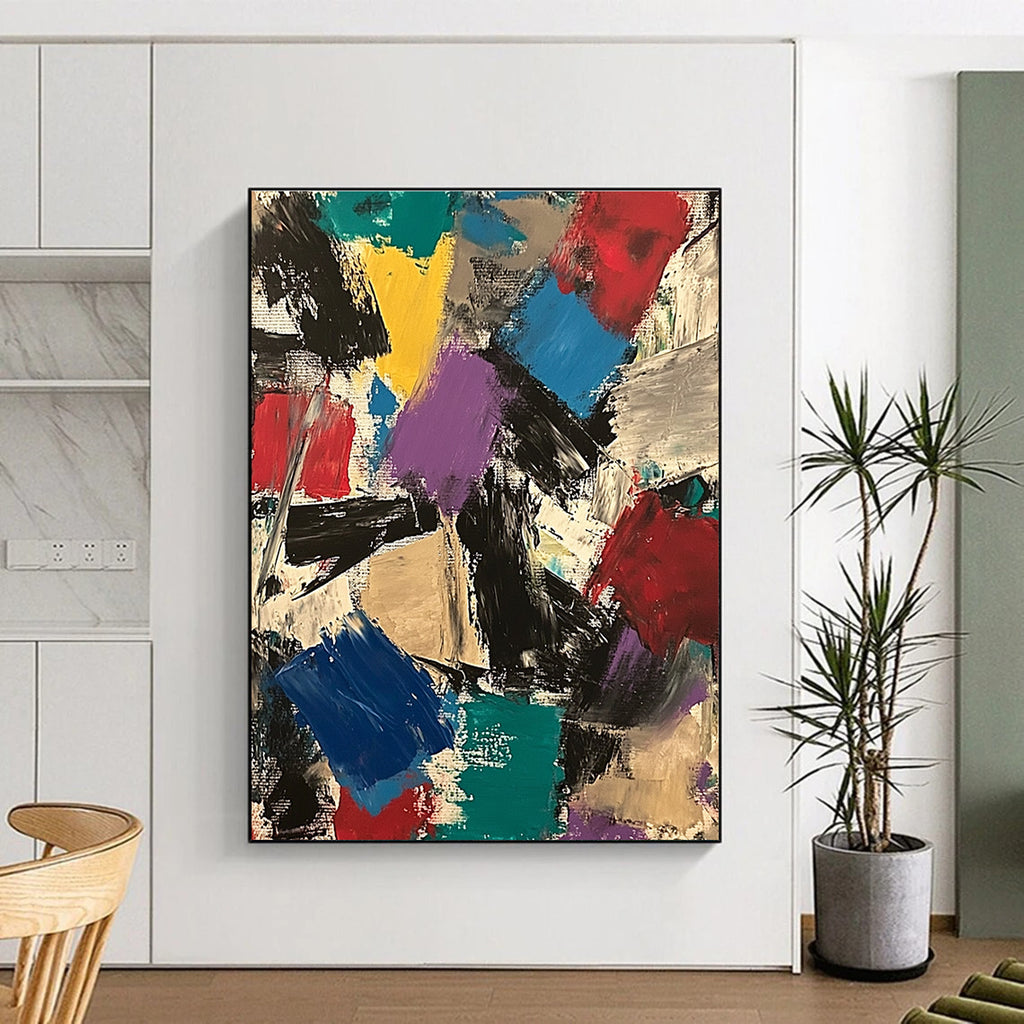 Colorful Patchwork Abstract Painting with Eclectic Shapes GER777