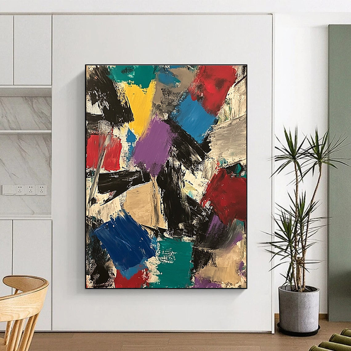 Colorful Patchwork Abstract Painting with Eclectic Shapes GER777