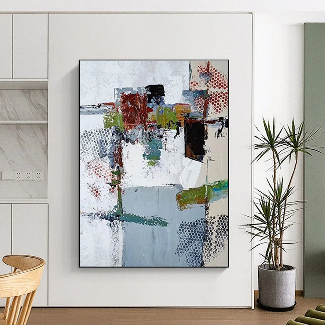 White Red Green Blue Abstract Painting ADGE042