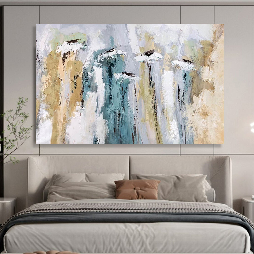 Floral Abstract Painting with Soft Green and Beige Tones THY155