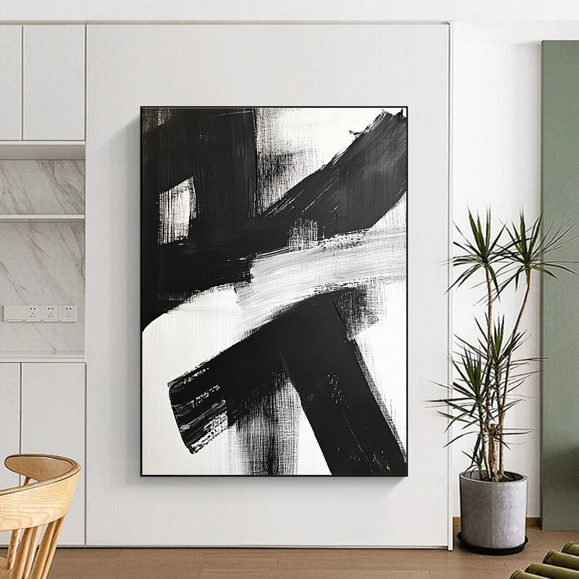 Bold Black White Abstract with Thick Cross Strokes GER359