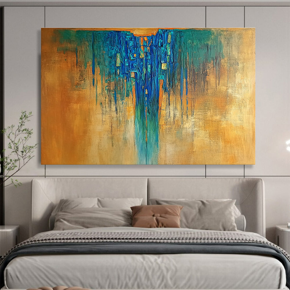 Blue Drip Abstract Painting with Gold Accents DYP498
