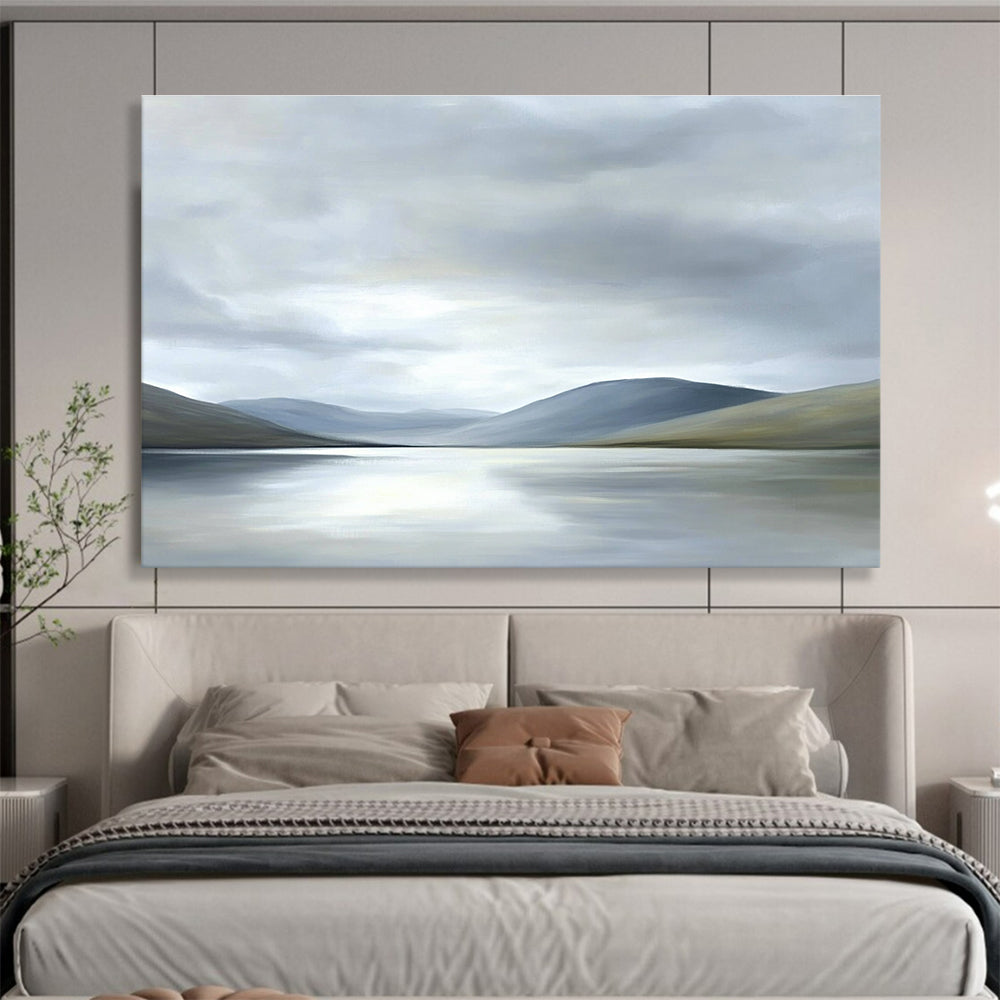 Gray - Toned Lake and Mountains Abstract Landscape Painting DYP290