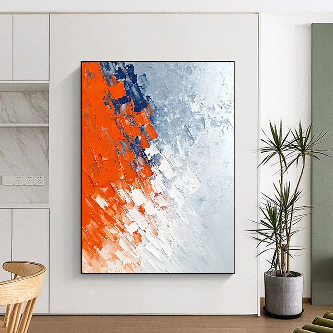 Orange Blue White Abstract Painting with Textured Layers GER495