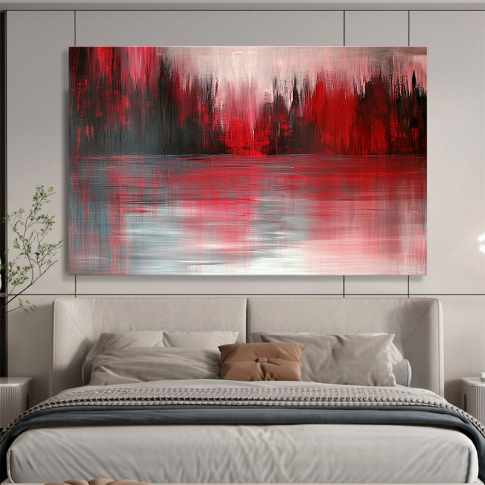 Red and Gray Forest Reflection Abstract Painting with Dramatic Hues DYP331