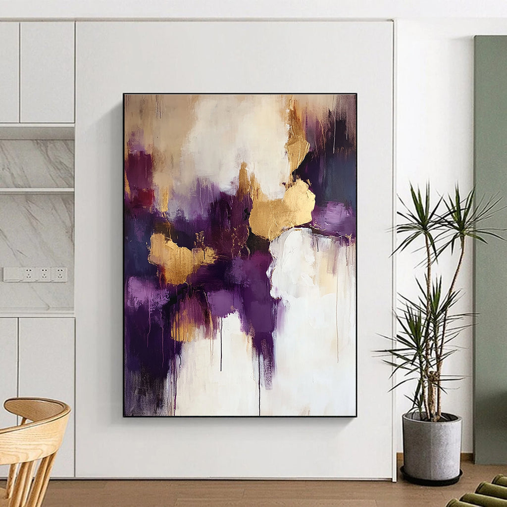 Purple and Gold Abstract Painting with Dripping Effects GER618