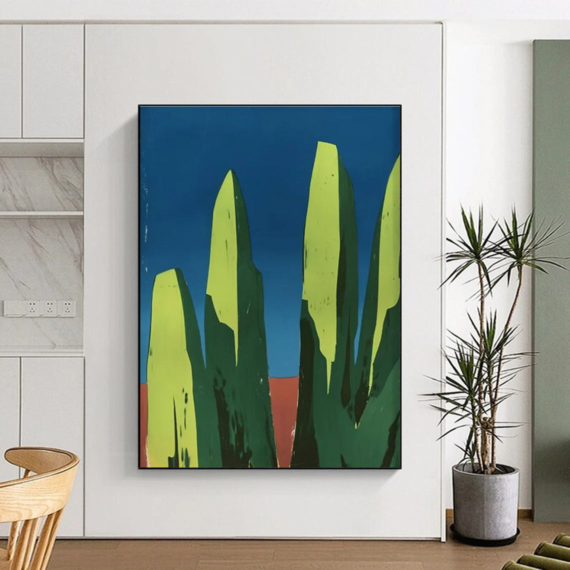 Minimalist Abstract Cacti Painting with Bold Colors ADGE093