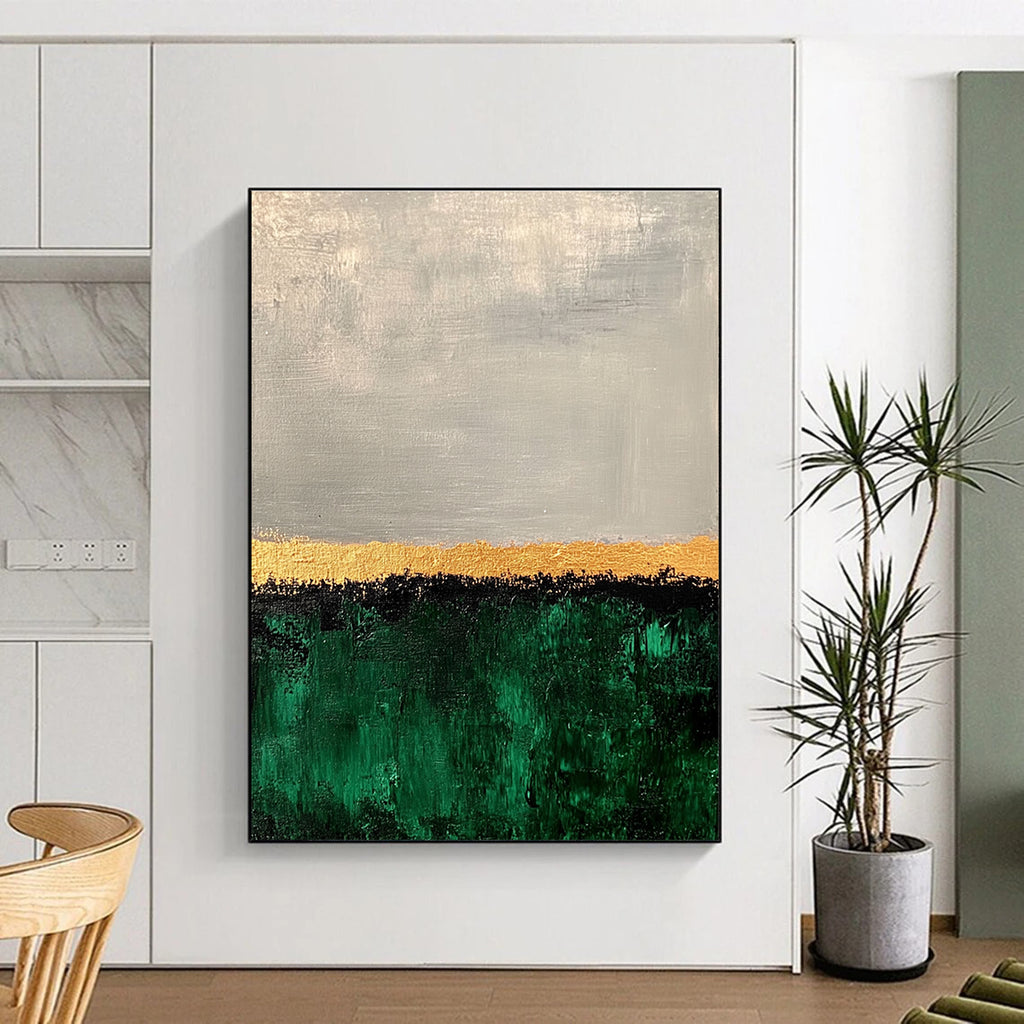 Green Gold Abstract Painting with Horizontal Layers GER819