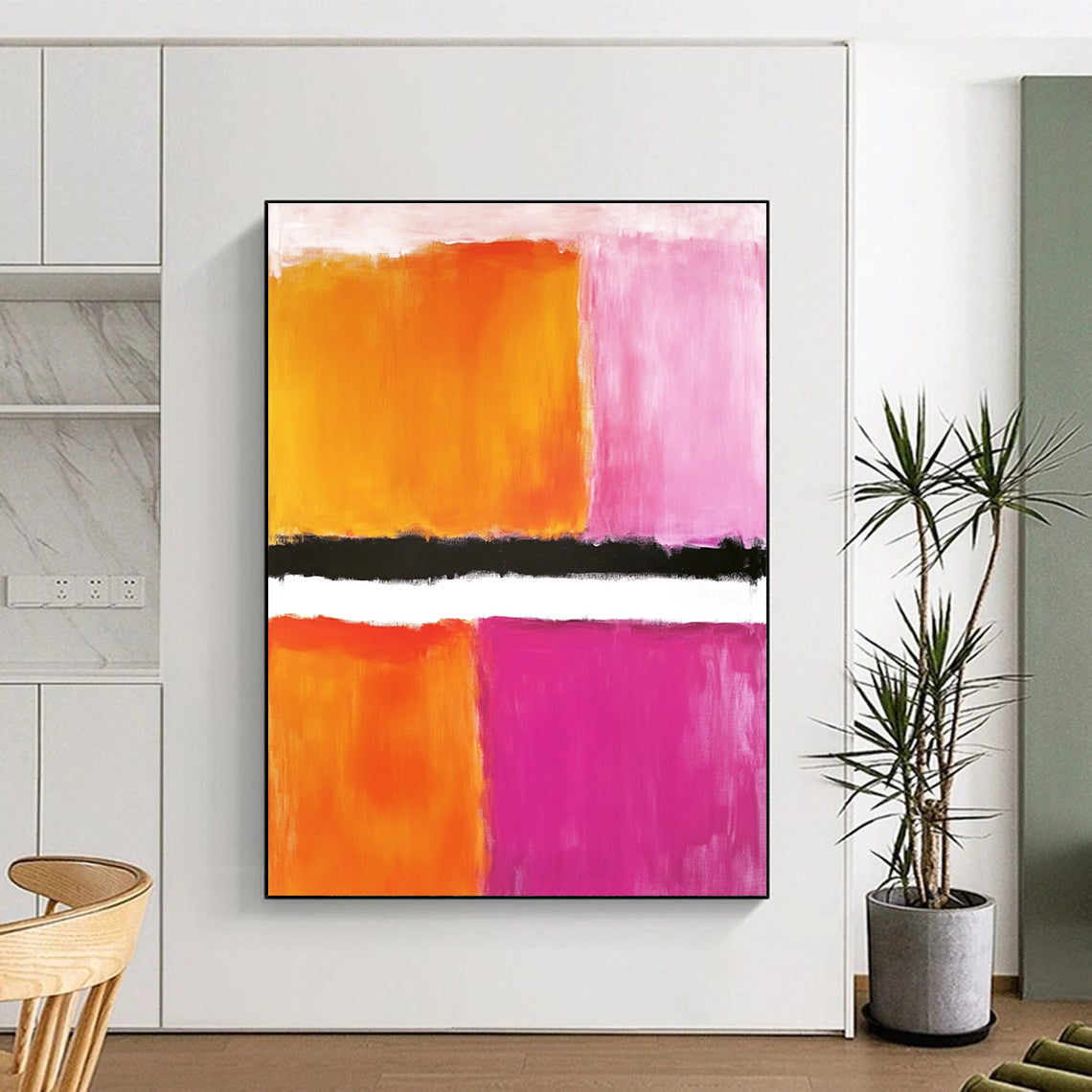 Orange and Pink Abstract Painting with Bold Color Blocks GER141