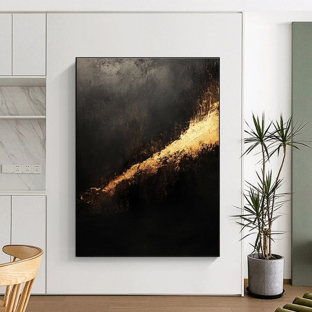 Black Gold Subtle Glow Abstract Painting GER828