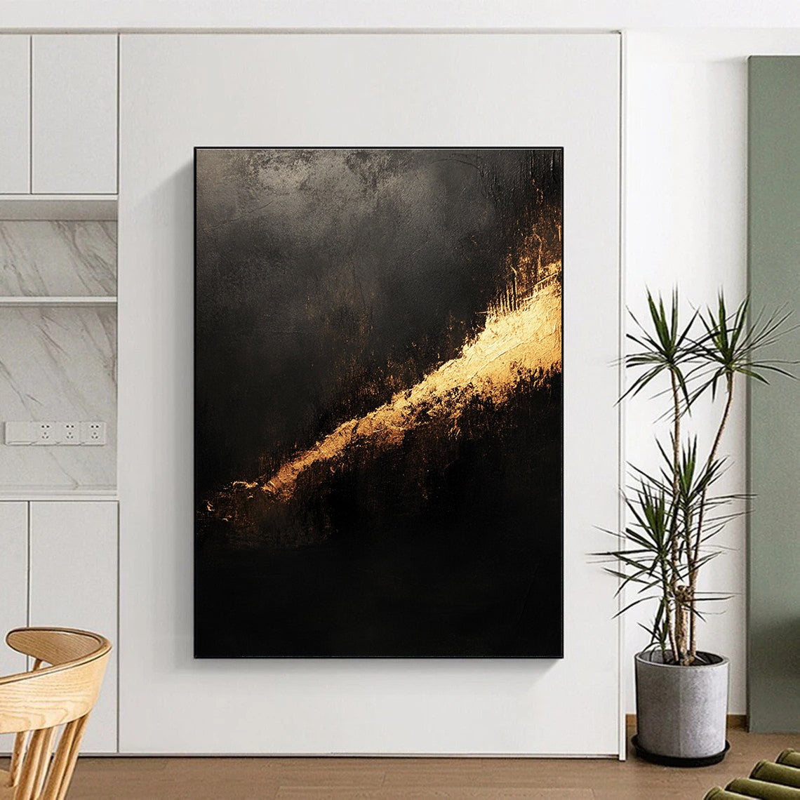Black Gold Subtle Glow Abstract Painting GER828