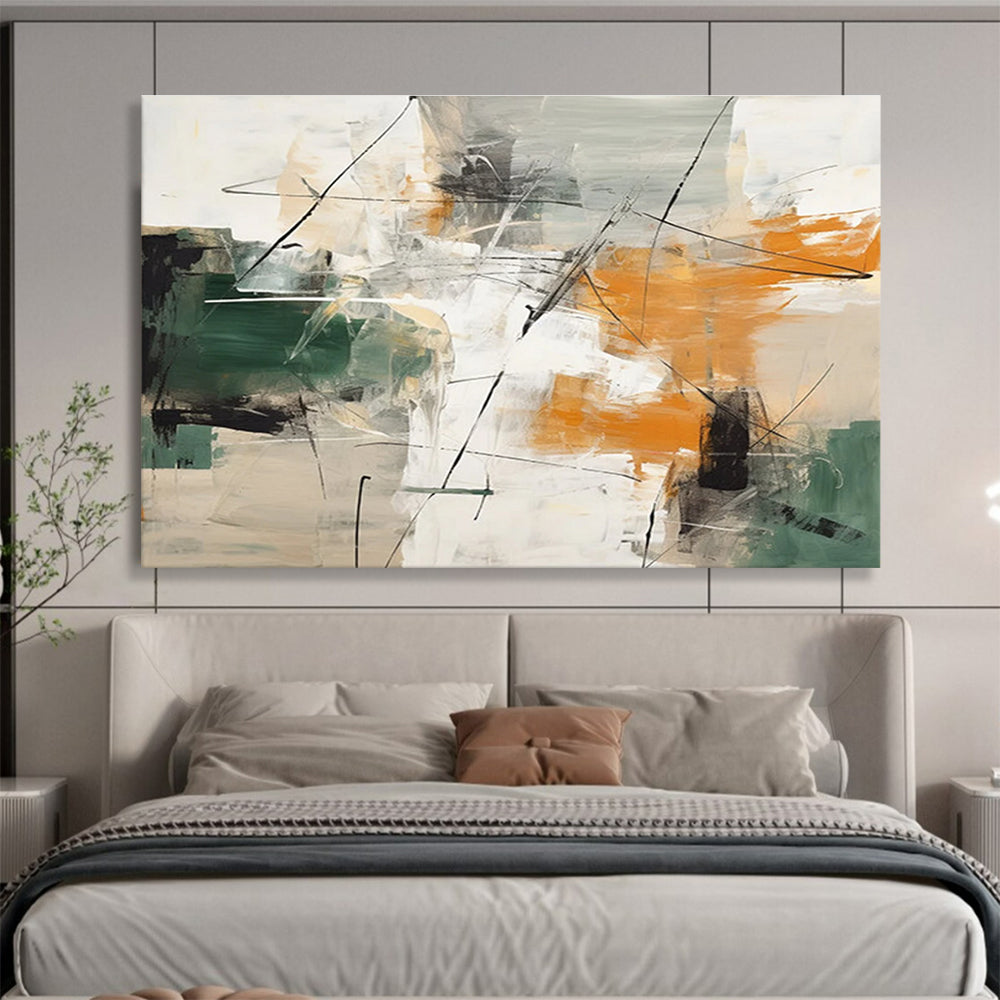 Green Orange and Grey Multi - colored Abstract Painting THY099