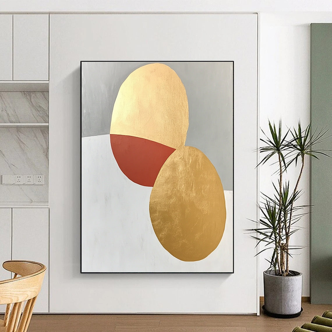 Geometric Abstract with Gold and Red Shapes GER306