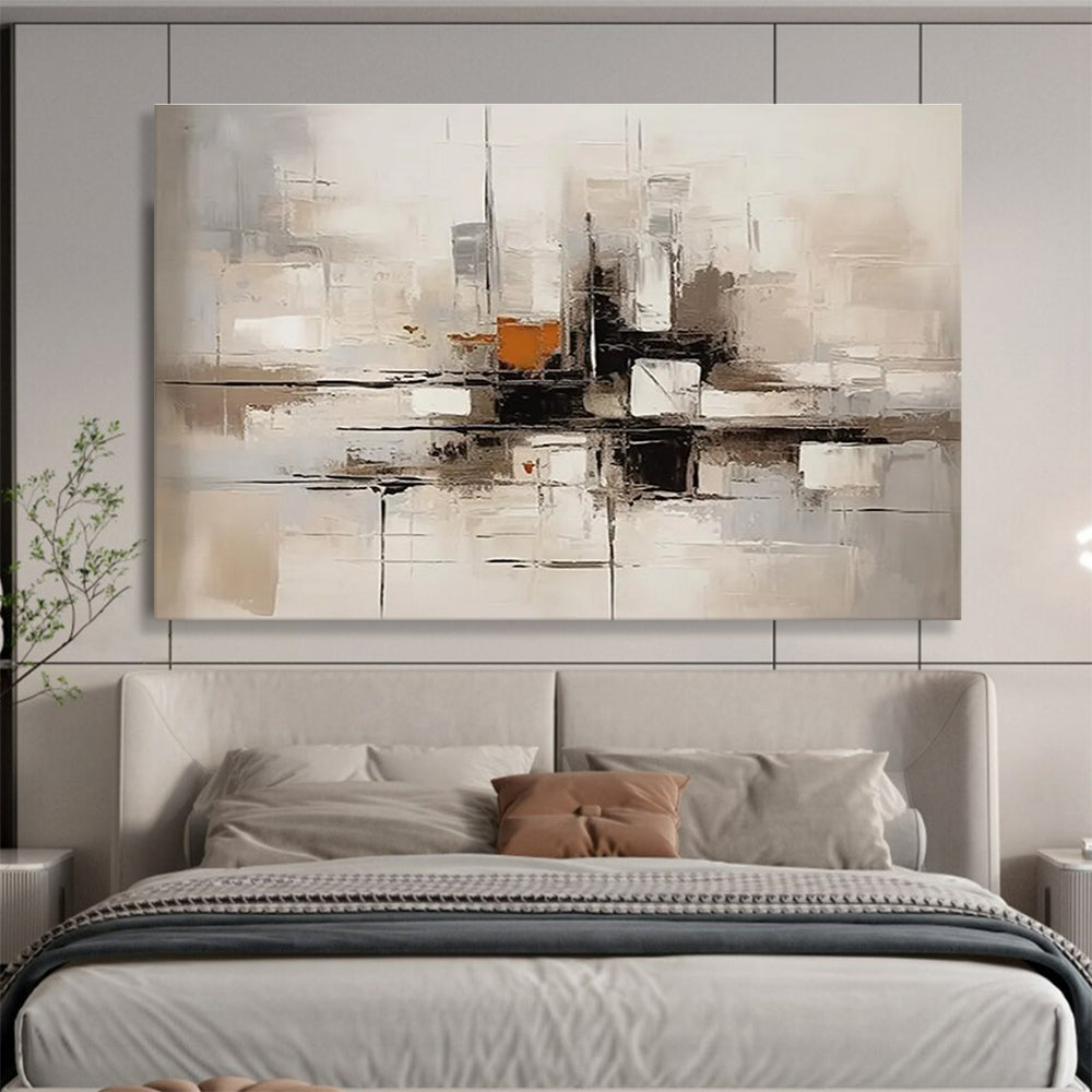 Gray Orange Abstract Painting with Architectural Abstraction THY322