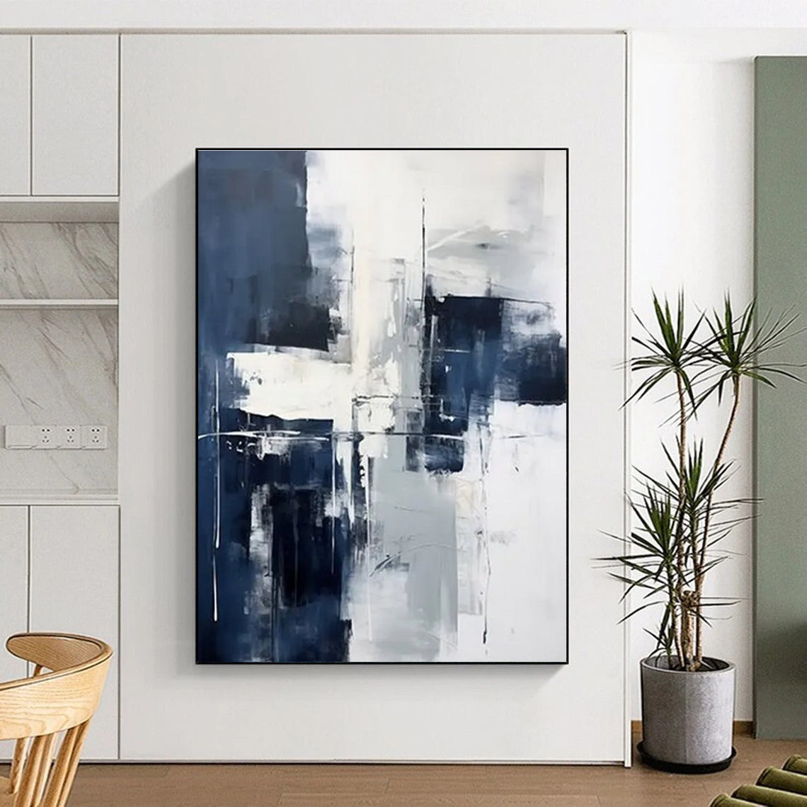 Blue and Gray Abstraction Abstract Painting with Dynamic Shapes ADGE128