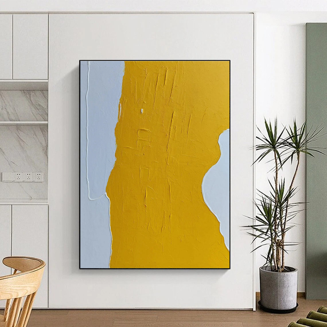 Yellow and White Textured Abstract Painting ADGE340