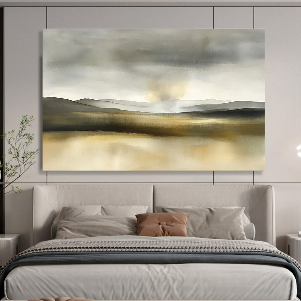 Monochromatic Mountain Landscape Abstract Painting with Grays and Browns DYP235