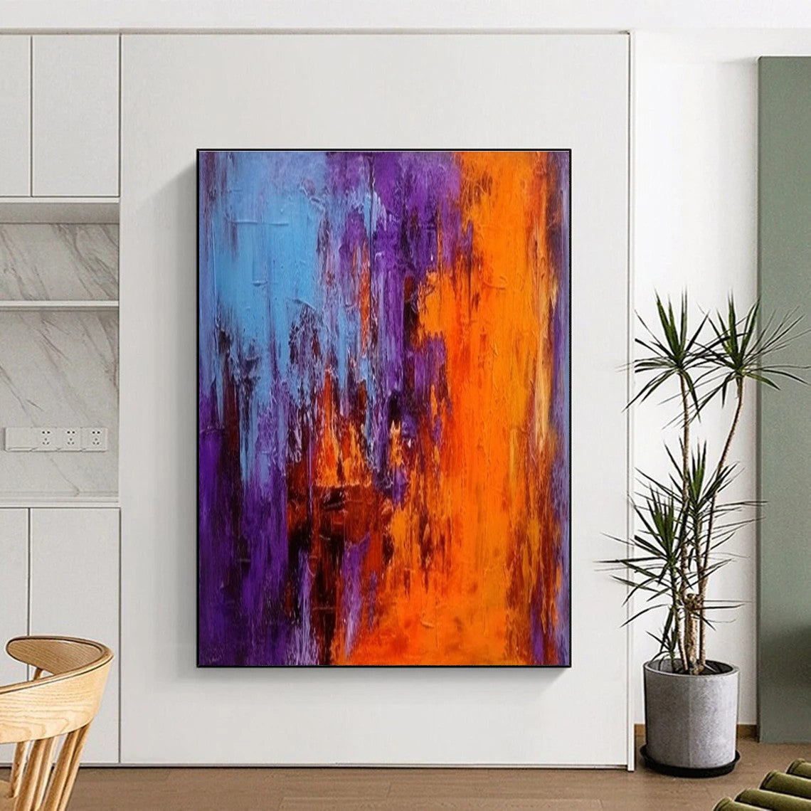 Purple and Orange Abstract Painting with Vivid Layers ADGE075
