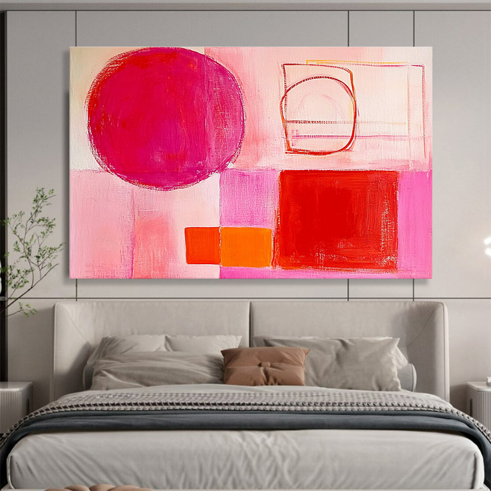 Pink - Toned Abstract Painting with Red and Orange Shapes DYP131
