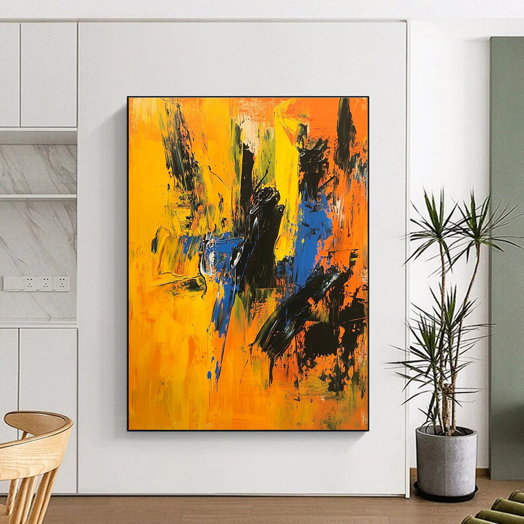 Yellow Blue Abstract Painting with Bold Strokes GER710