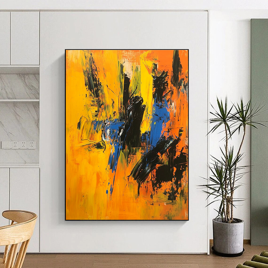 Yellow Blue Abstract Painting with Bold Strokes GER710
