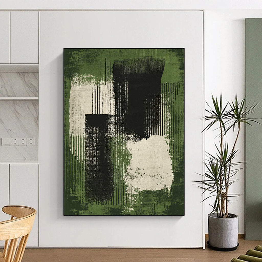 Green and Black Abstract Painting with Textured Brushstrokes GER264