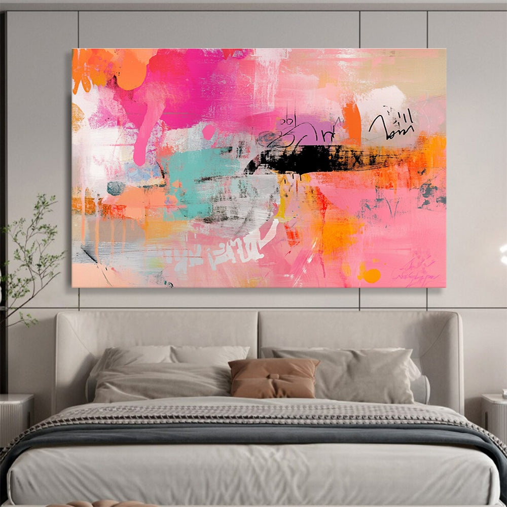 Pink and Colorful Abstract Expression Painting with Bold Marks DYP467