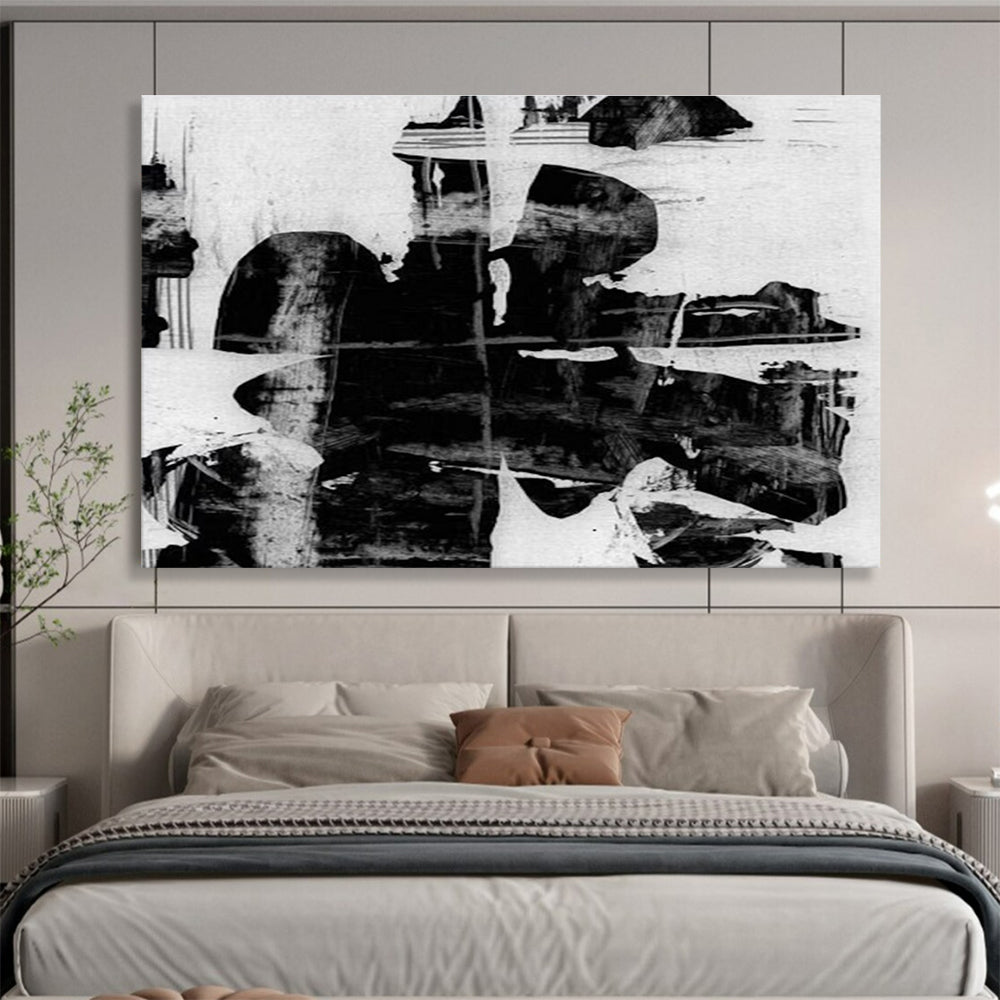 Monochrome Abstract Painting with Black and White Contrasts THY134