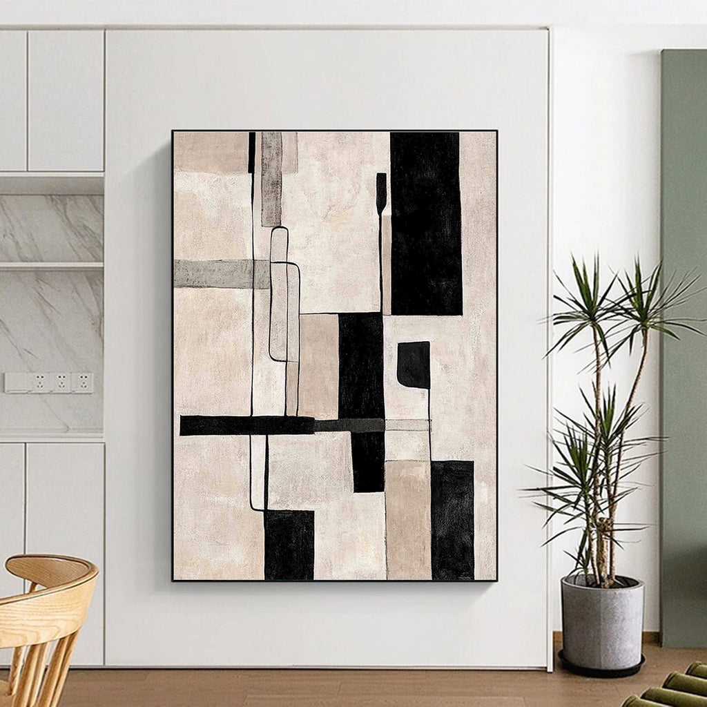 Monochromatic Geometric Abstract with Black, White, and Beige GER322