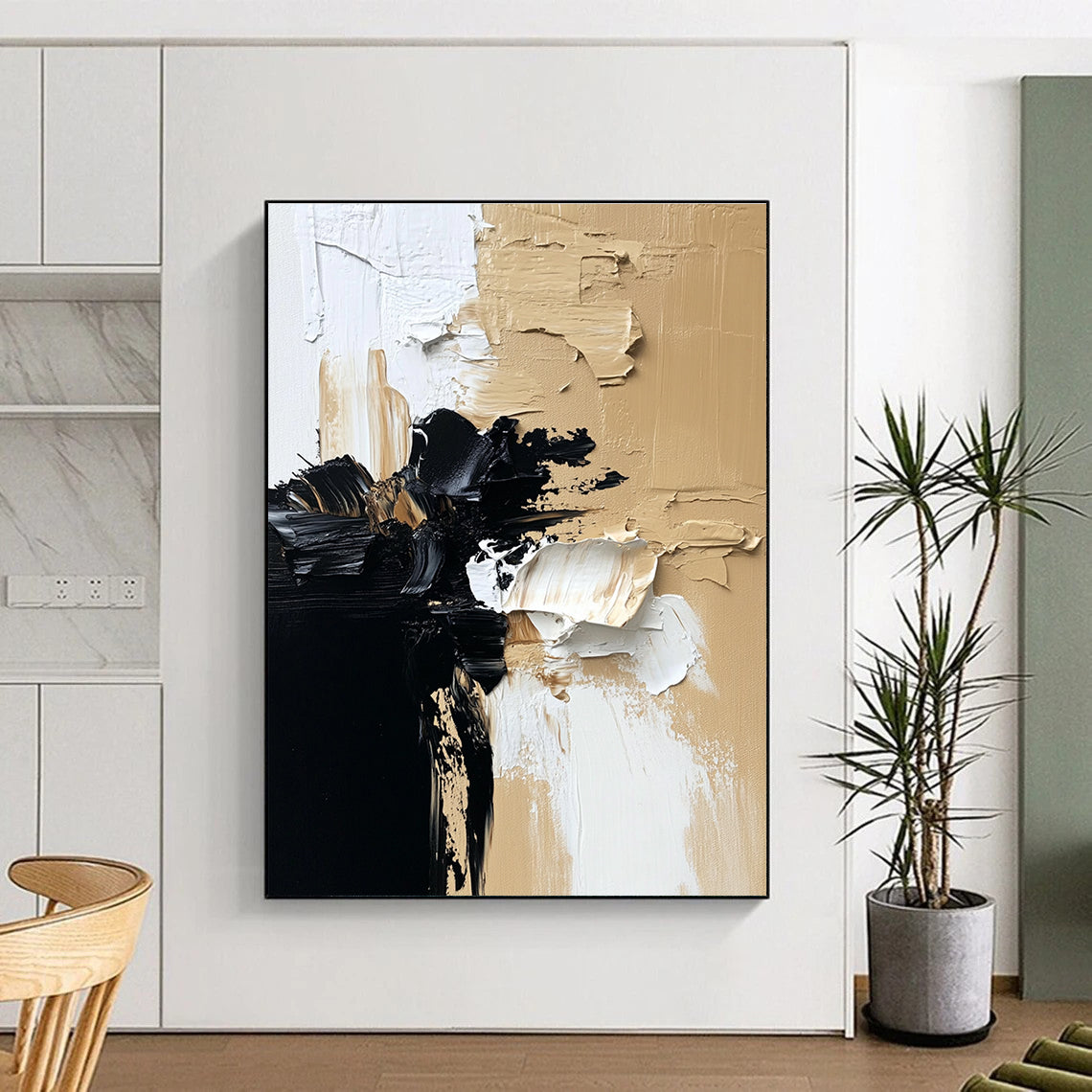 Textured Neutral Abstract with Black White and Beige GER363